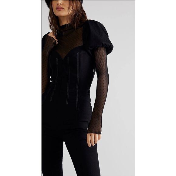 Free People Black Denim Moondance Flared Jumpsuit XS - Picture 3 of 4